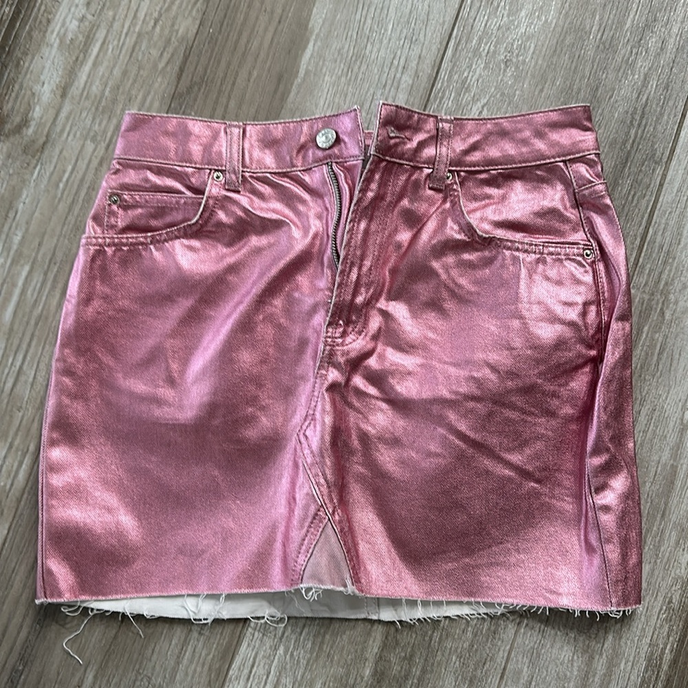 Topshop metallic pink denim skirt size 6